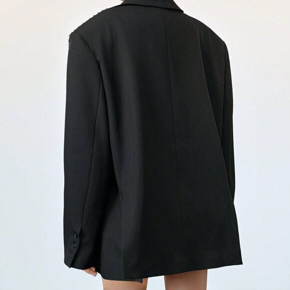 Black Elegant Formal Women's Oversized Rhinestone detailed Blazer - Picture 7 of 9